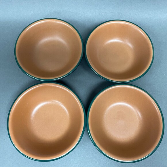 Vintage Brown Green Trim Soup Cereal Bowls Mexico? 6 7/8" Lot of 4 - Picture 1 of 6